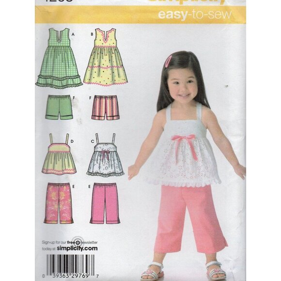Simplicity Sewing Pattern 4203 Toddlers Dress Top Cropped Pants Shorts Sz 1/2-4 - Picture 1 of 2
